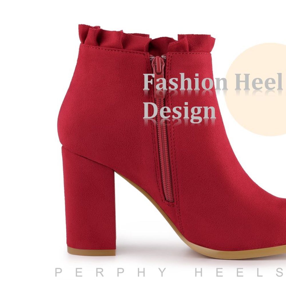 Red Ruffle Trim Women's Ankle Boot. NWOT - Picture 4 of 6